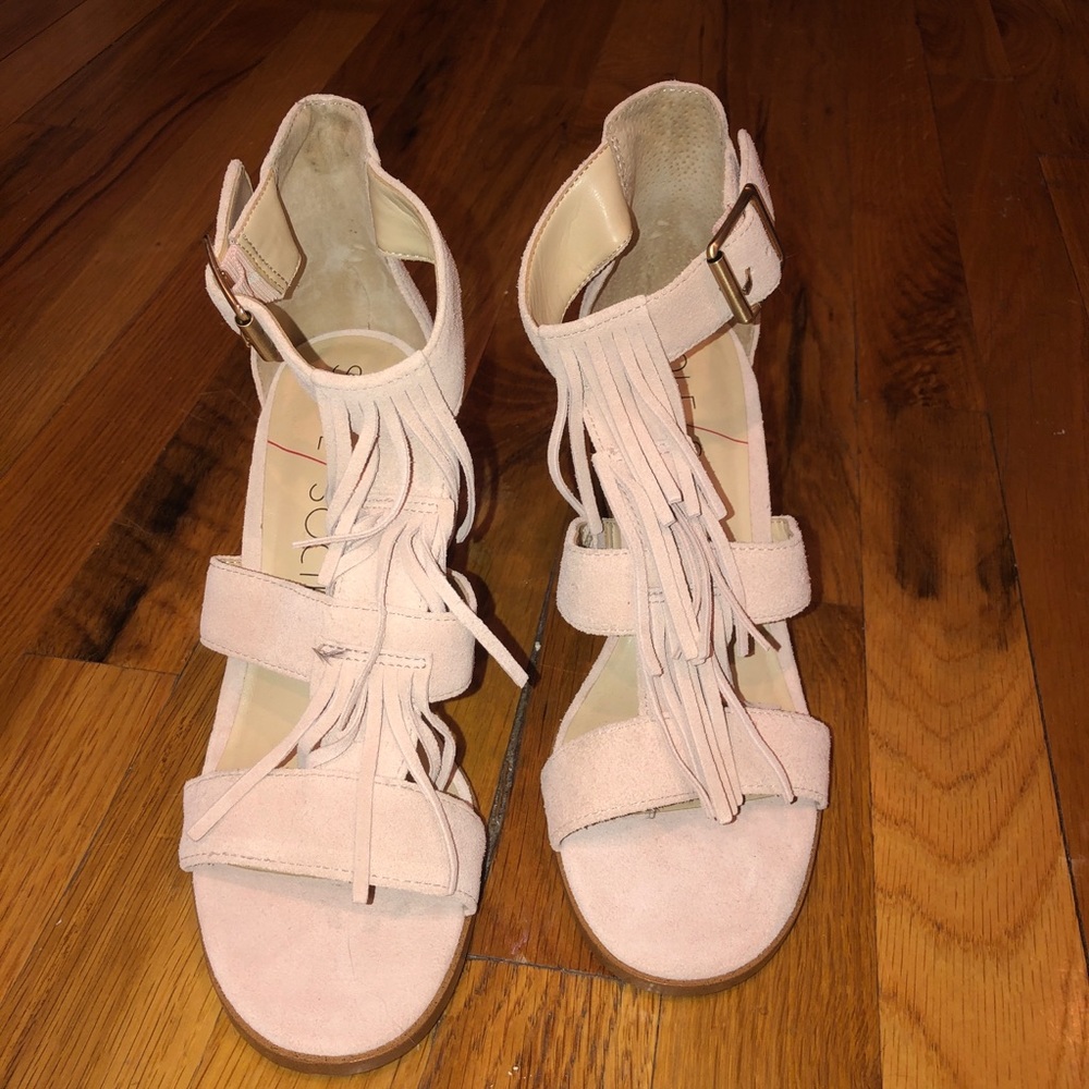 Sole Society Blush Fringed Heels